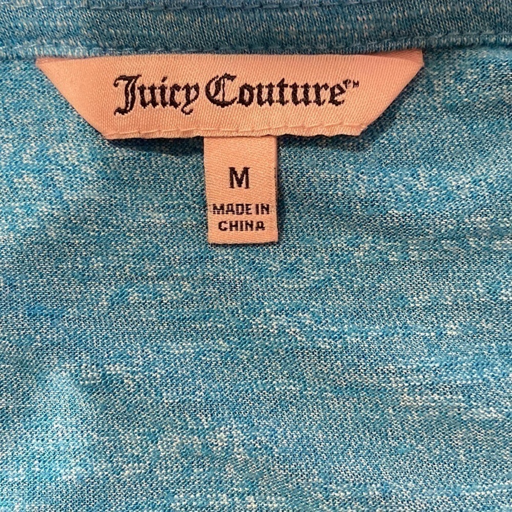 Juicy Couture Heathered Blue V-Neck Twist Waist Short Sleeve Shirt Size Medium - Picture 4 of 4